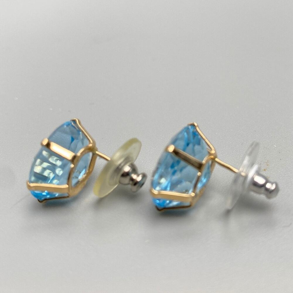 14K Gold Large Oval Blue Topaz Statement Stud Earrings 5.68g - Picture 12 of 14